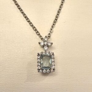 High Quality Ocean Blue Zirconia Halo Pendant Necklace